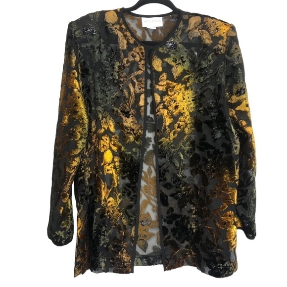 Vintage Bellessa One Button Semi Sheer Velvet Iridescent Cardigan, size L - Picture 1 of 10